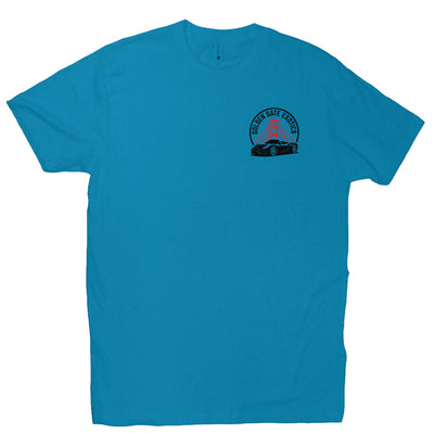 Golden Gate Exotics logo with porsche and the golden gate bridge on short sleeve t-shirt