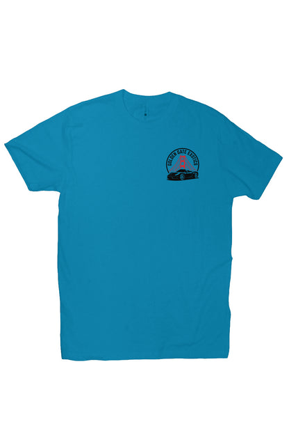 Golden Gate Exotics logo with porsche and the golden gate bridge on short sleeve t-shirt