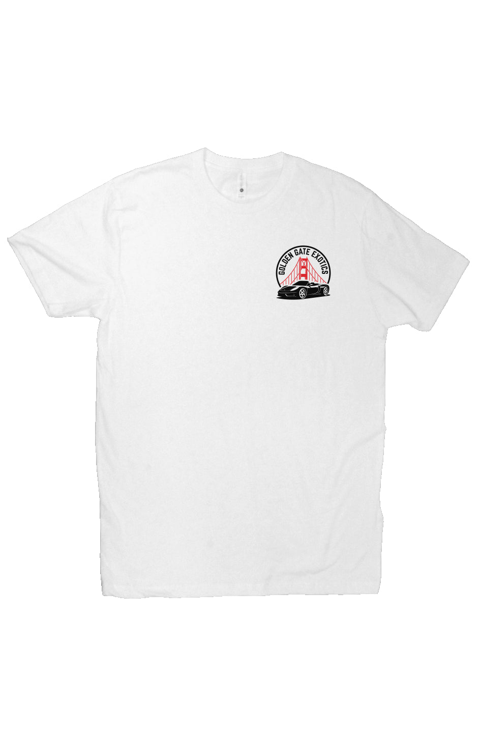 Golden Gate Exotics logo with porsche and the golden gate bridge on short sleeve t-shirt