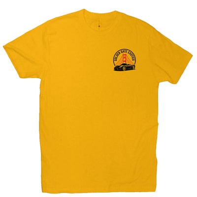 Golden Gate Exotics logo with porsche and the golden gate bridge on short sleeve t-shirt