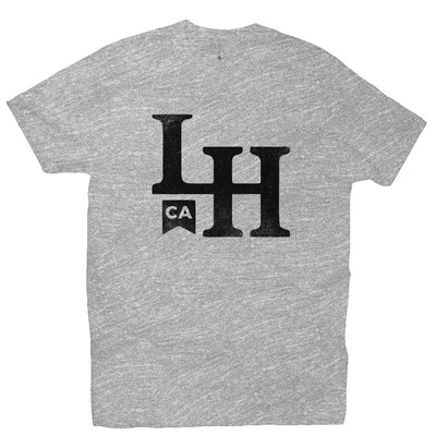 short sleeve t-shirt with La Honda CA LH monogram design on chest