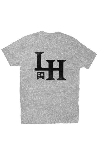 short sleeve t-shirt with La Honda CA LH monogram design on chest