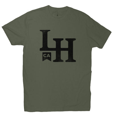 short sleeve t-shirt with La Honda CA LH monogram design on chest