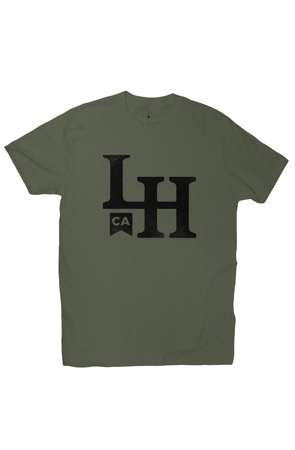 short sleeve t-shirt with La Honda CA LH monogram design on chest