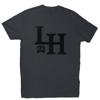 short sleeve t-shirt with La Honda CA LH monogram design on chest