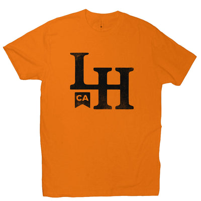 short sleeve t-shirt with La Honda CA LH monogram design on chest