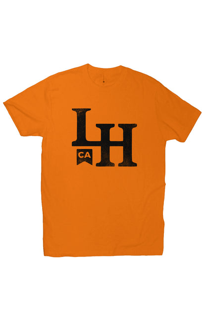 short sleeve t-shirt with La Honda CA LH monogram design on chest