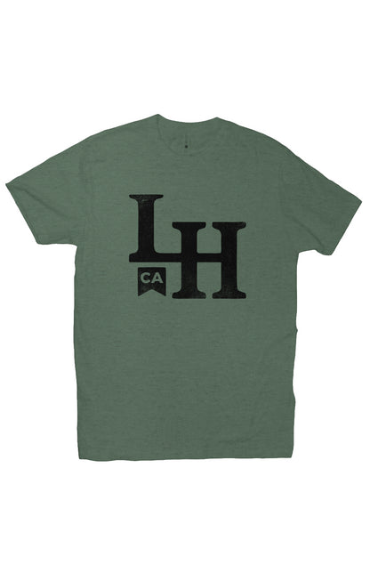 short sleeve t-shirt with La Honda CA LH monogram design on chest