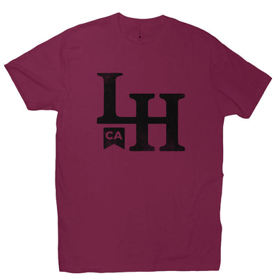 short sleeve t-shirt with La Honda CA LH monogram design on chest