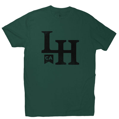 short sleeve t-shirt with La Honda CA LH monogram design on chest