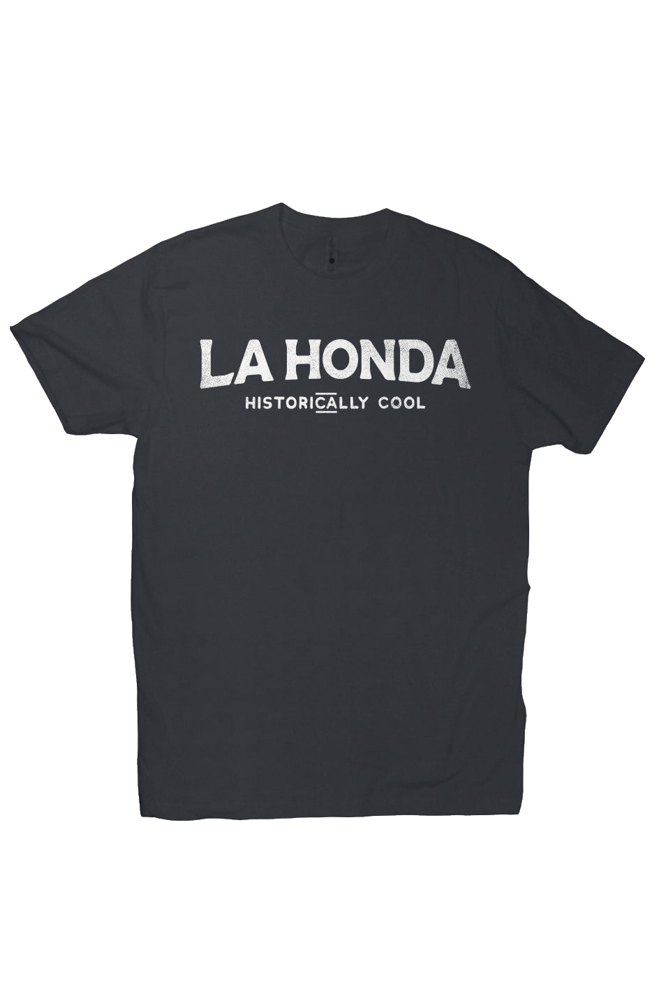 short sleeve t-shirt with La Honda Historically Cool design on chest