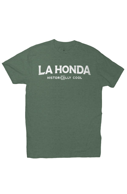 short sleeve t-shirt with La Honda Historically Cool design on chest