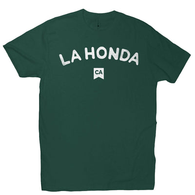 La Honda CA design on chest of short sleeve t-shirt