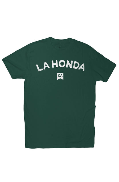 La Honda CA design on chest of short sleeve t-shirt