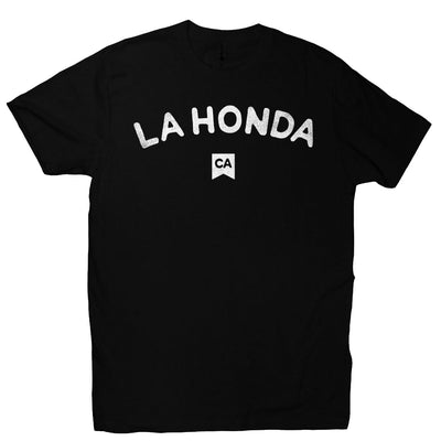 La Honda CA design on chest of short sleeve t-shirt