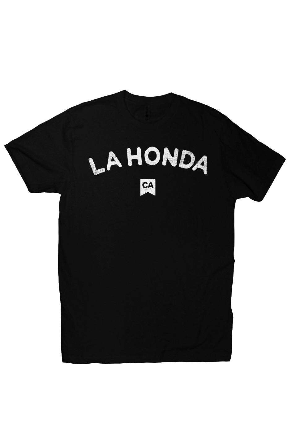 La Honda CA design on chest of short sleeve t-shirt