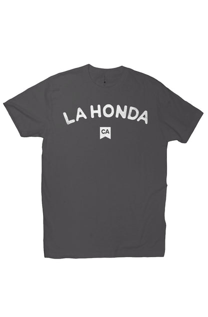 La Honda CA design on chest of short sleeve t-shirt