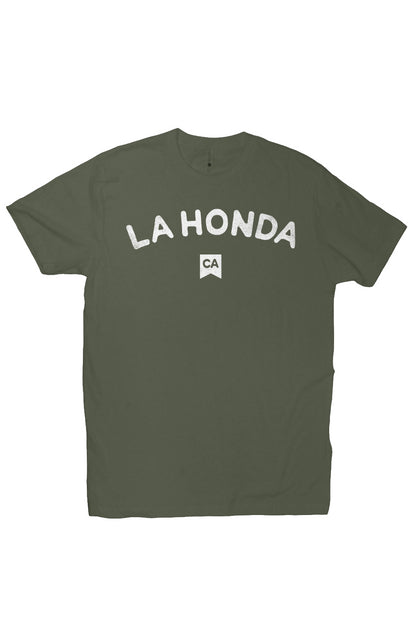 La Honda CA design on chest of short sleeve t-shirt