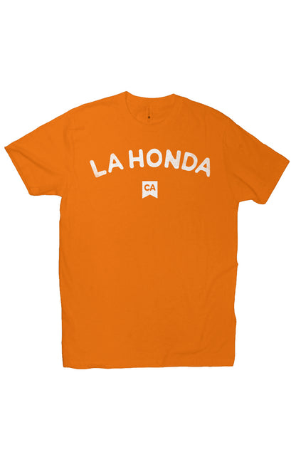 La Honda CA design on chest of short sleeve t-shirt