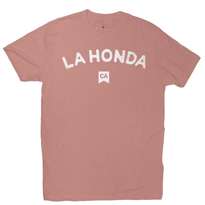 La Honda CA design on chest of short sleeve t-shirt