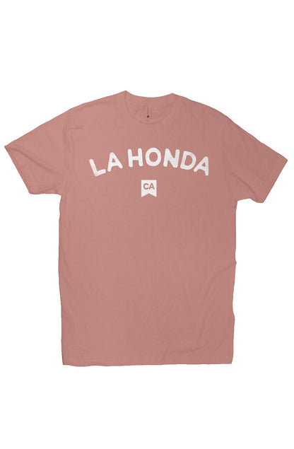 La Honda CA design on chest of short sleeve t-shirt