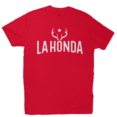 La Honda Venison design on chest of short sleeve t-shirt