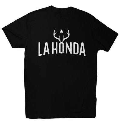 La Honda Venison design on chest of short sleeve t-shirt
