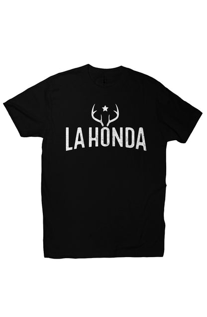 La Honda Venison design on chest of short sleeve t-shirt