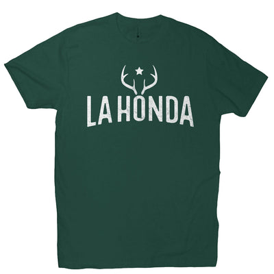 La Honda Venison design on chest of short sleeve t-shirt