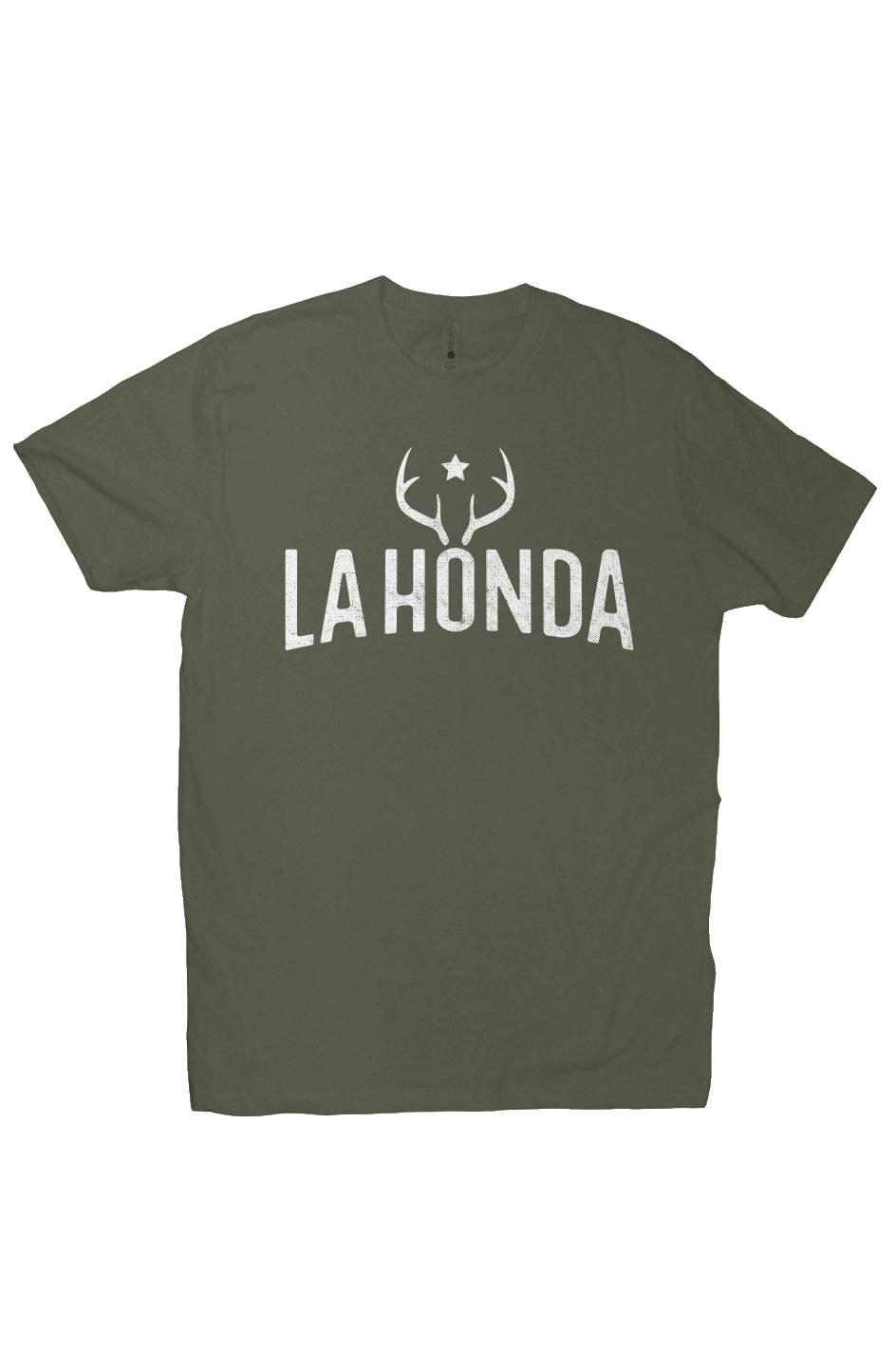 La Honda Venison design on chest of short sleeve t-shirt