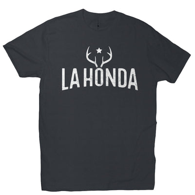 La Honda Venison design on chest of short sleeve t-shirt
