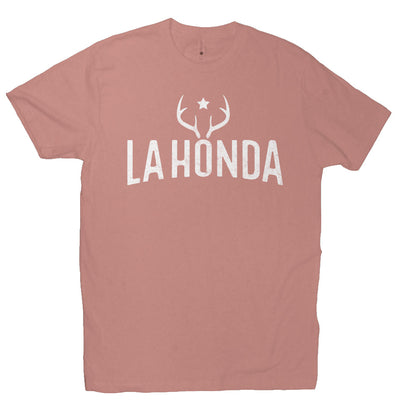 La Honda Venison design on chest of short sleeve t-shirt