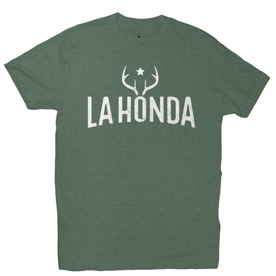 La Honda Venison design on chest of short sleeve t-shirt