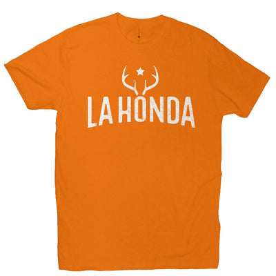 La Honda Venison design on chest of short sleeve t-shirt