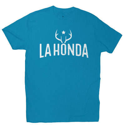 La Honda Venison design on chest of short sleeve t-shirt
