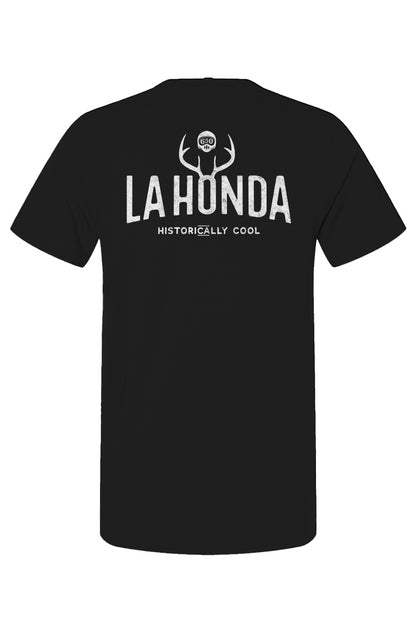 La Honda Historically Cool 650 design on back of short sleeve t-shirt