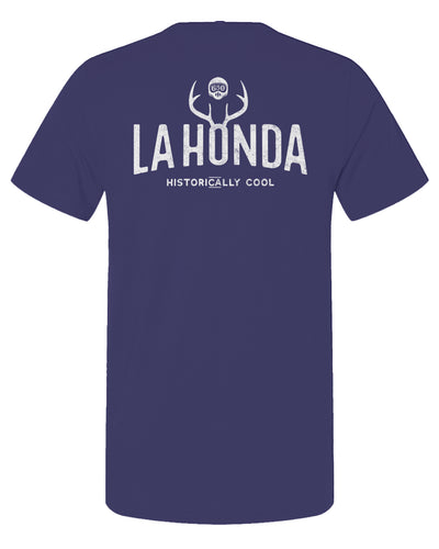La Honda Historically Cool 650 design on back of short sleeve t-shirt