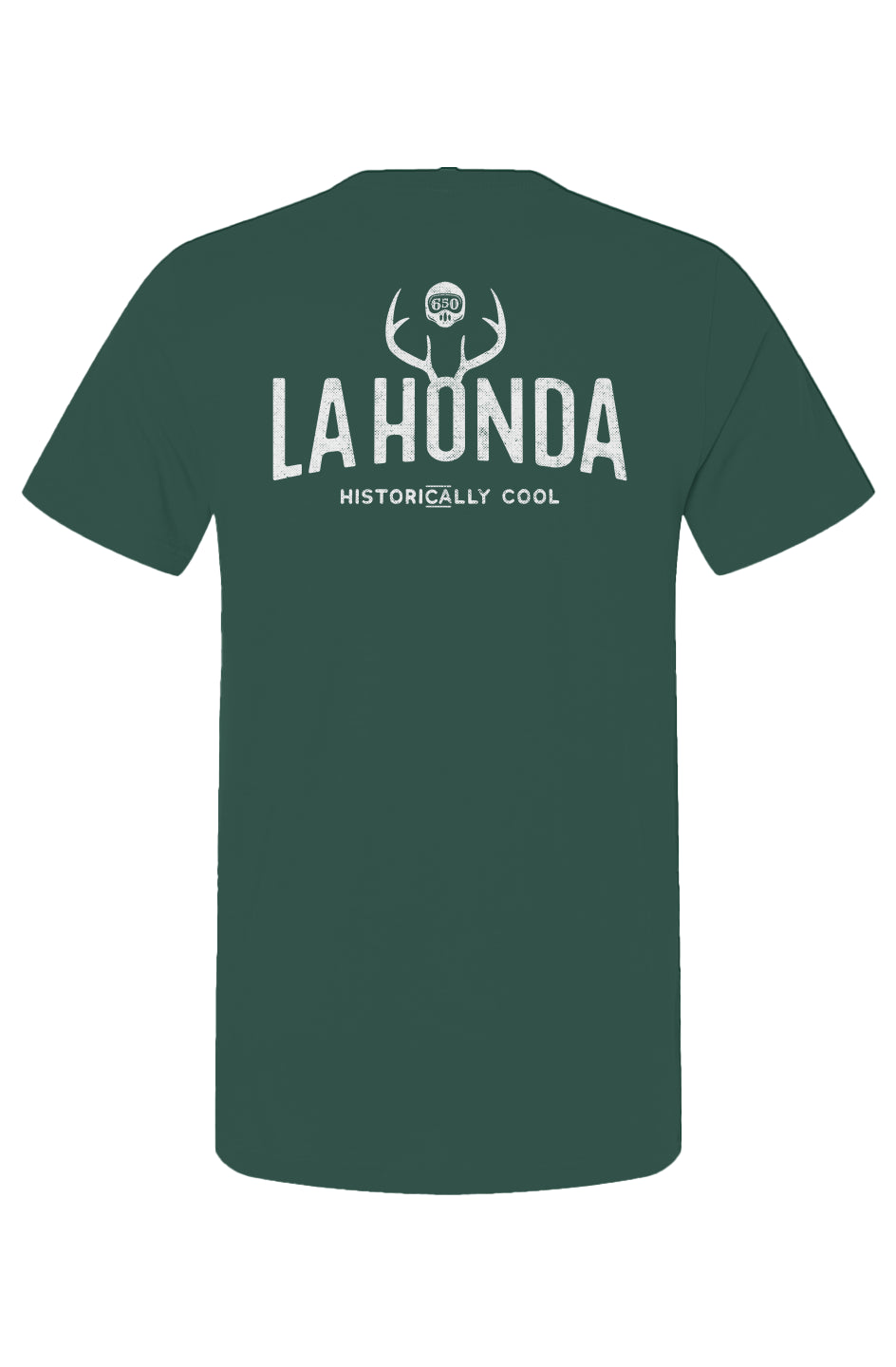 La Honda Historically Cool 650 design on back of short sleeve t-shirt