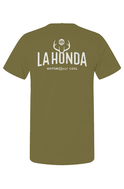 La Honda Historically Cool 650 design on back of short sleeve t-shirt