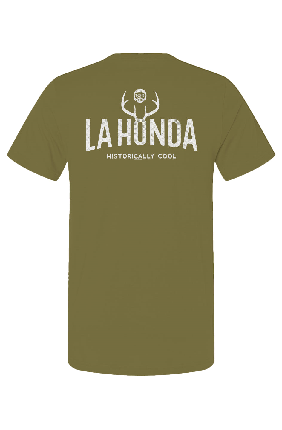 La Honda Historically Cool 650 design on back of short sleeve t-shirt