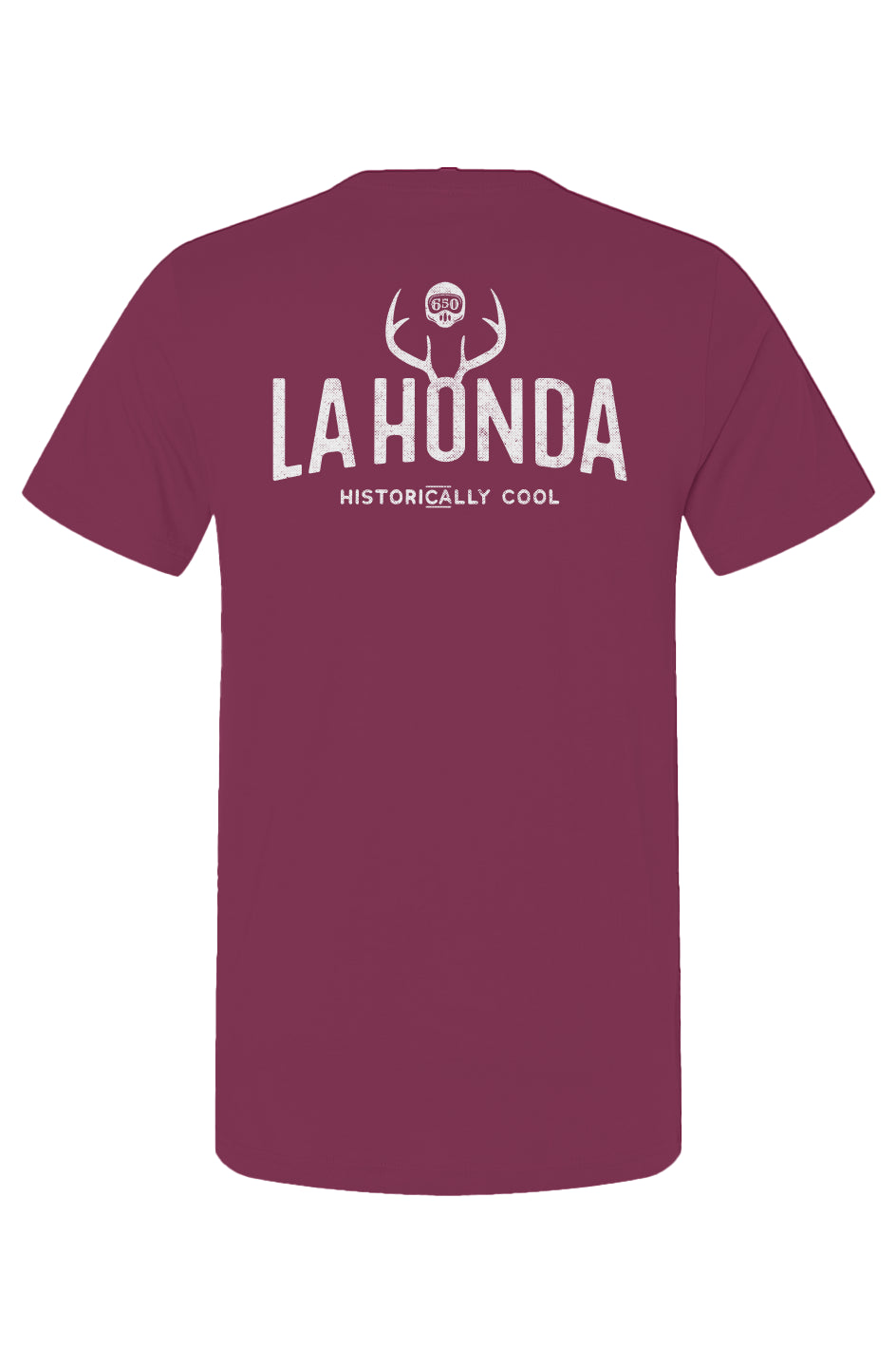 La Honda Historically Cool 650 design on back of short sleeve t-shirt