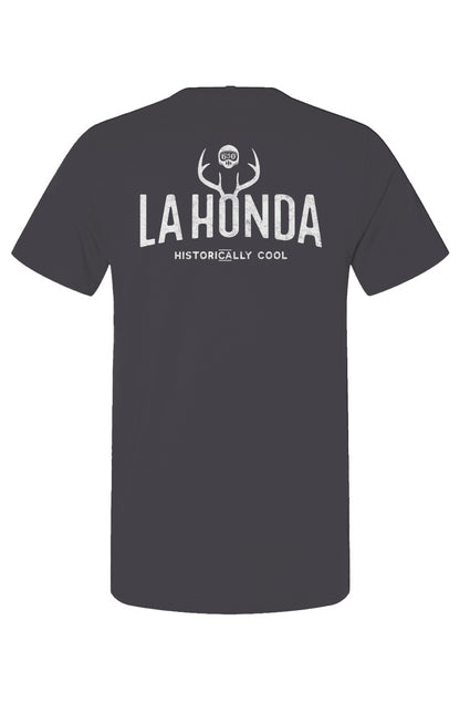 La Honda Historically Cool 650 design on back of short sleeve t-shirt