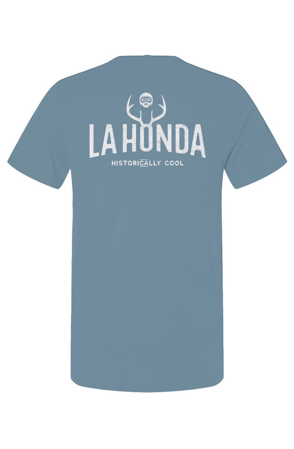 La Honda Historically Cool 650 design on back of short sleeve t-shirt