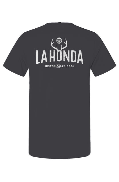 La Honda Historically Cool 650 design on back of short sleeve t-shirt