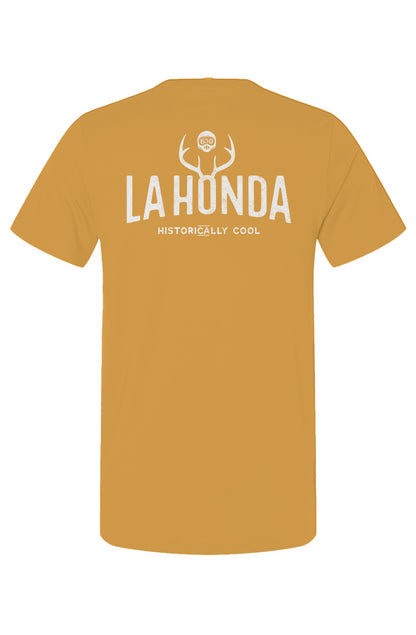 La Honda Historically Cool 650 design on back of short sleeve t-shirt