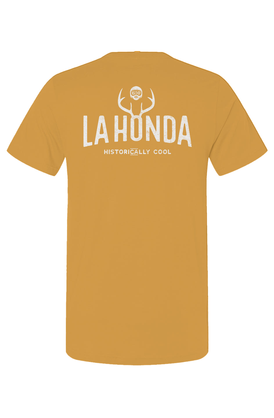 La Honda Historically Cool 650 design on back of short sleeve t-shirt