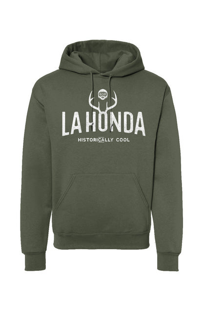 La Honda Historically Cool 650 design on chest of hooded sweatshirt