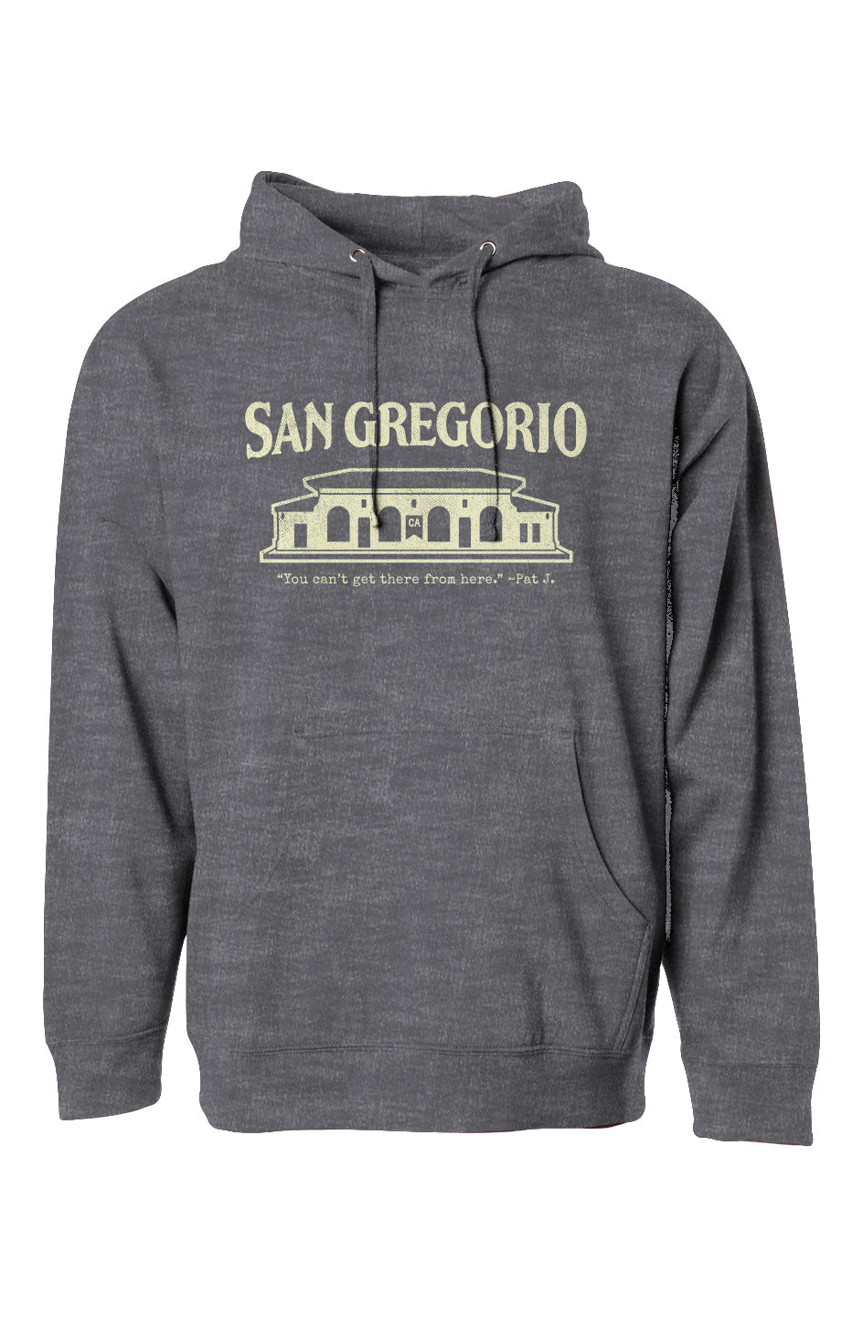 Hooded sweatshirt with San Gregorio General Store design printed on chest in cream