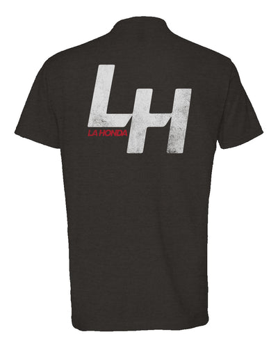 La Honda SHIFT pattern design on back of heather short sleeve t-shirt