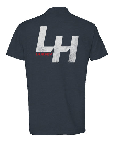 La Honda SHIFT pattern design on back of heather short sleeve t-shirt